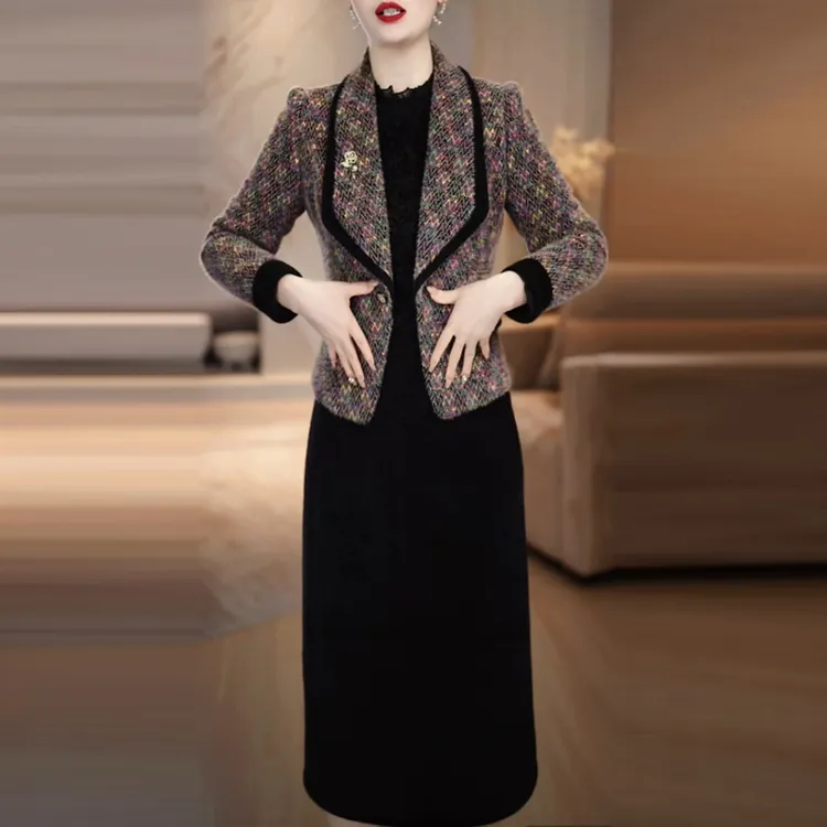 安哥拉绒加厚小香风套装裙2025秋冬季新款高贵保暖两件套连衣裙子