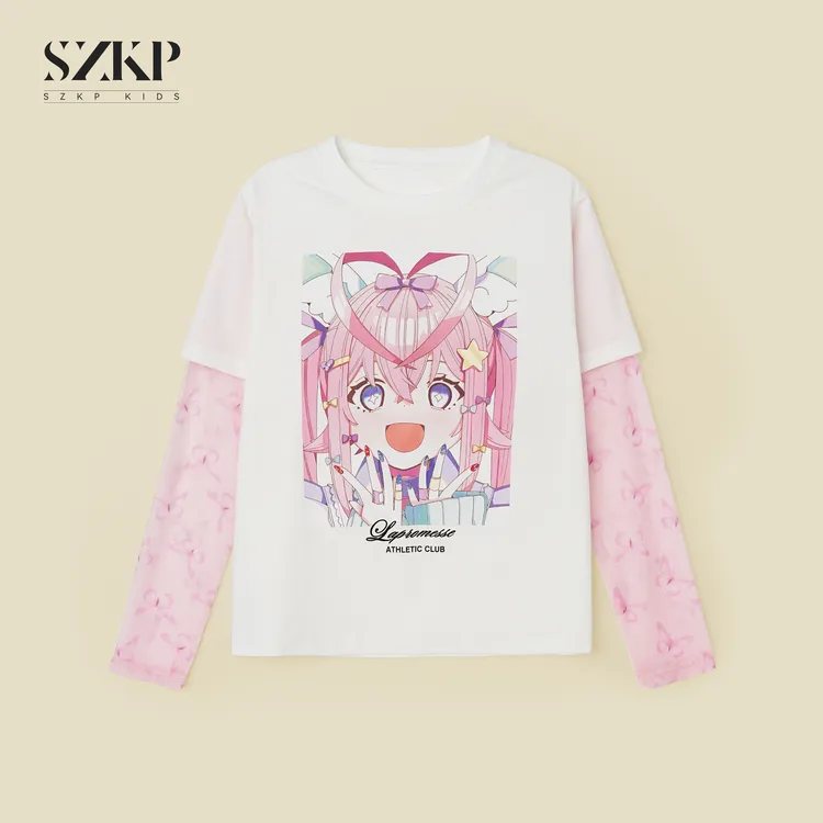 【SZKP】圆领卡通印花t恤女童夏季儿童洋气网纱袖短袖BGYX550694