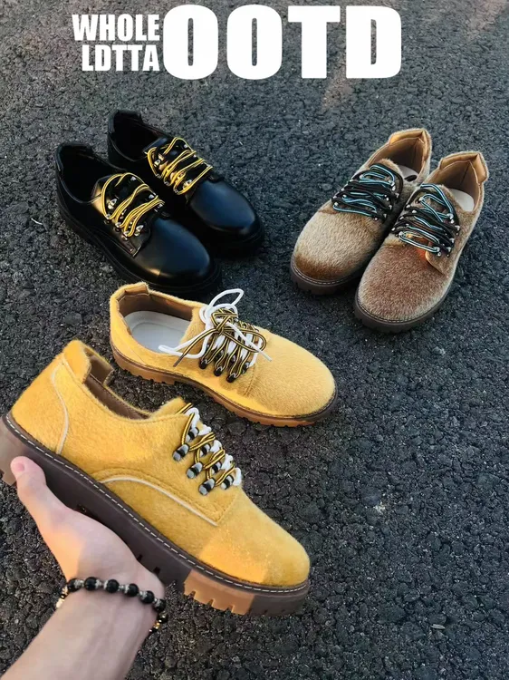 OESYGROUNDBREAKING鞋子男休闲登山鞋翻毛皮工装鞋通勤德比鞋皮鞋