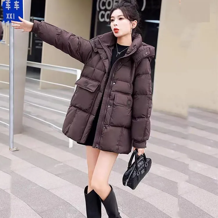 中长款羽绒棉服女小个子洋气2025冬新款小众设计感高端棉袄厚外套