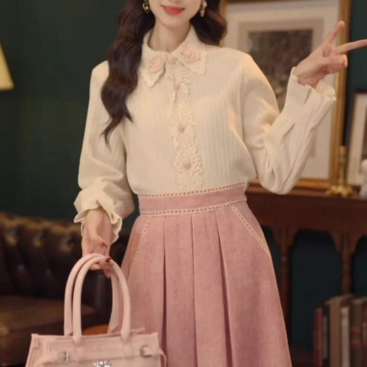 琦琦【粉玛奇朵】复古港风秋冬厚款休闲百搭衬衫上衣YE0708463