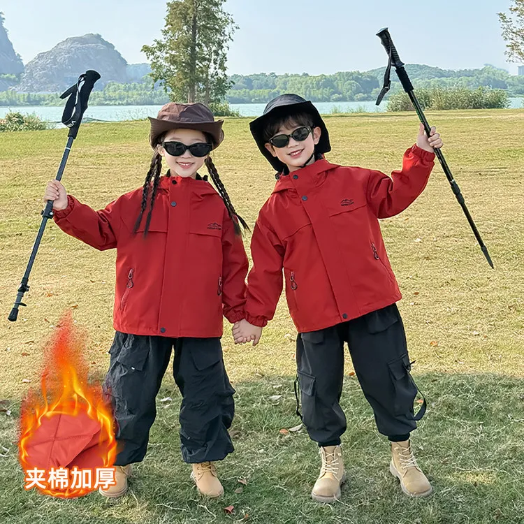 男女童冲锋衣三合一外套2025新款秋冬潮款女童连帽加绒衣服冲锋衣