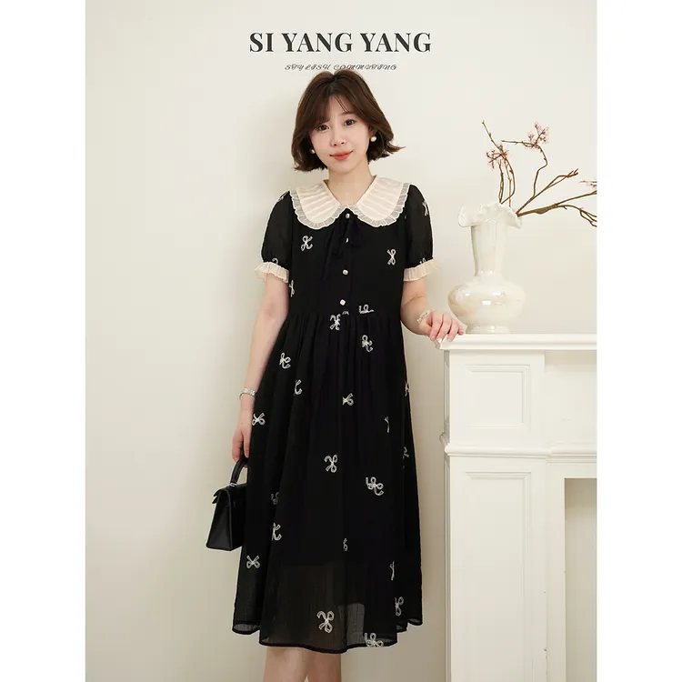 SIYANG亲肤透气翻领撞色蝴蝶结气质减龄连衣裙LYQ503A073SYY