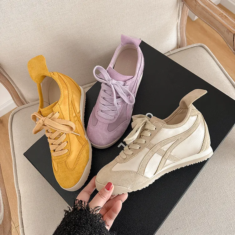 6cm增高德训鞋春秋新款真皮透气百搭复古舒适软底休闲内增高女鞋