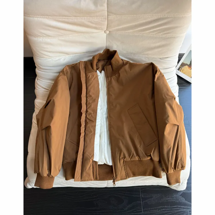 棕色短款立领飞行夹克棉服男款冬季加厚保暖棒球服bomber棉衣外套
