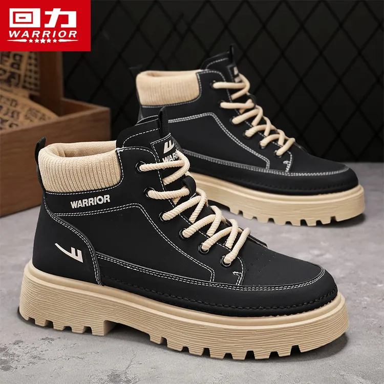 回力黑色马丁靴男款2025冬季新款英伦风高帮靴子潮流百搭工装短靴