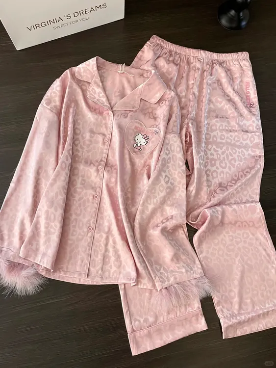 【DMXJ大梦想家】甜美高级感Kitty豹纹睡衣女秋季款宽松家居服套装