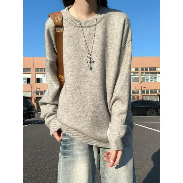 cleanfit纯色毛衣男款春季日系慵懒高级感内搭打底衫圆领针织毛衣