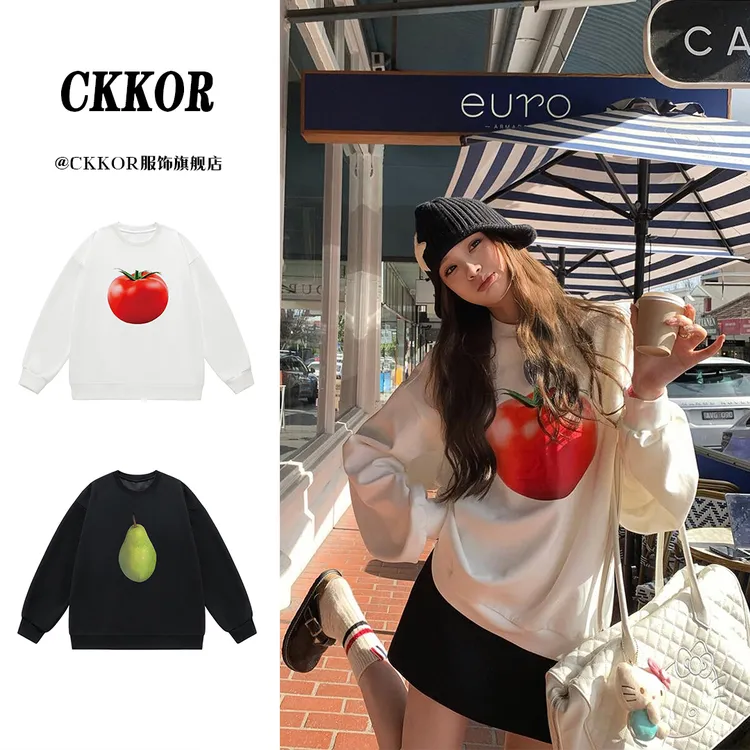 CKKOR早秋爆款韩系圆领卫衣女舒适宽松设计感百搭时尚慵懒风上衣