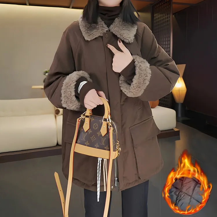 时尚加厚棉袄外套2025冬季新款保暖气质时尚翻领宽松显瘦棉服潮