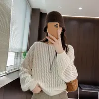 IMFLY金小金自制女装 针织衫DYW9789纯色秋季慵懒风镂空针织上衣