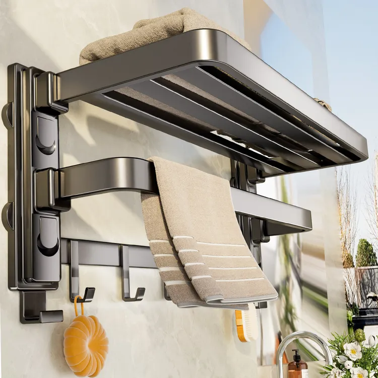 吸盘毛巾架免打孔卫生间置物架浴室淋浴房壁挂式浴巾置物收纳架子