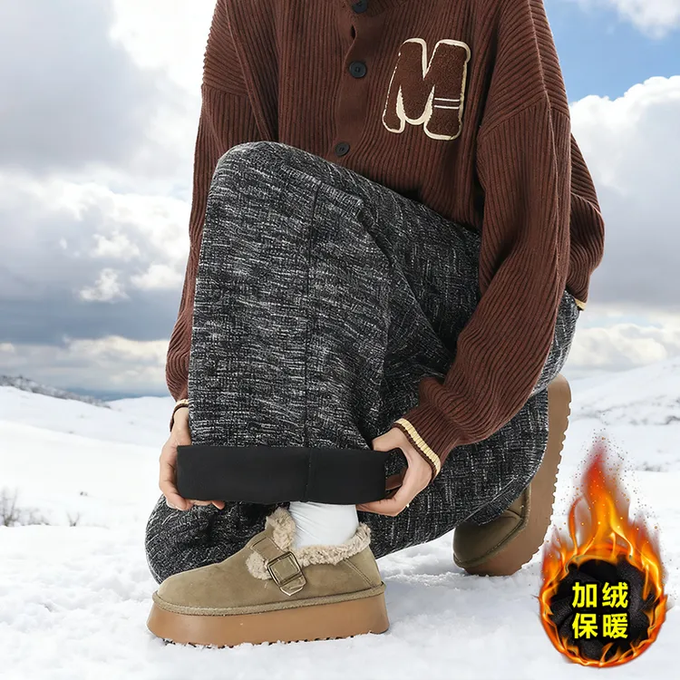 男士宽松阔腿裤垂坠感抽绳加绒加厚休闲裤男（加绒）轻奢痞帅休闲装