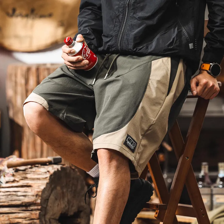 山系户外运动速干短裤男夏季薄款潮牌宽松大码拼接撞色美式五分裤