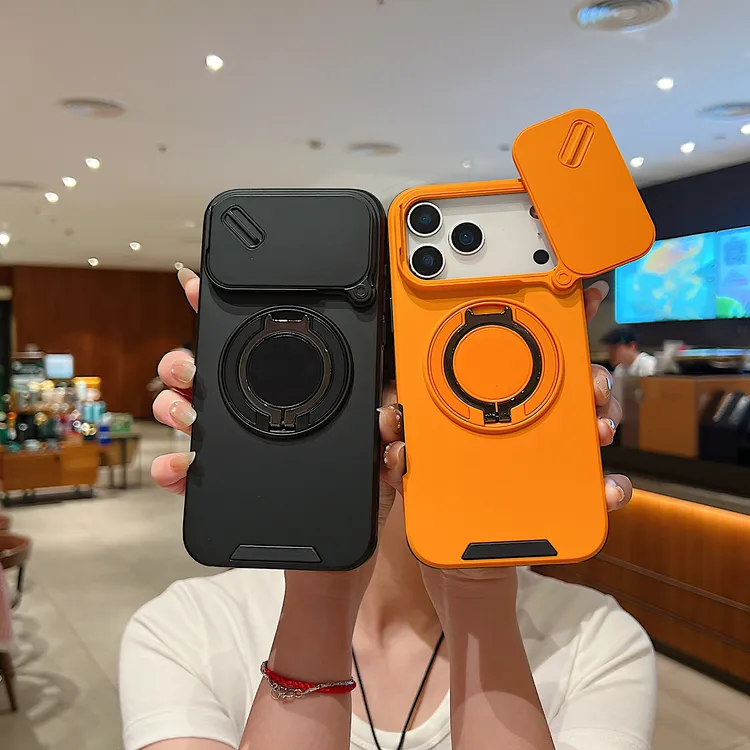 推拉窗翻盖镜头旋转支架壳适用苹果17-11手机壳多功能360旋转支架