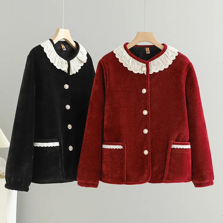 小香风加绒加厚保暖棉服女2025冬季新款复古盘扣碎花棉衣棉袄外套