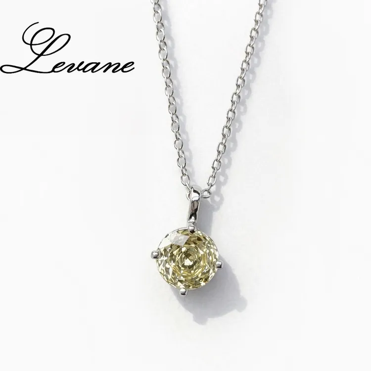 铜合金锆石项链 Levane莱凡原创设计爆闪黄钻新款2克拉项链可调节