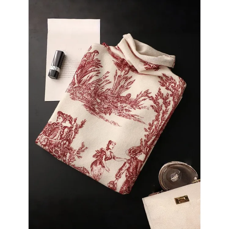 美貌色系！太好看了！针织衫女装秋季新款百搭印花精纺时尚内搭上衣