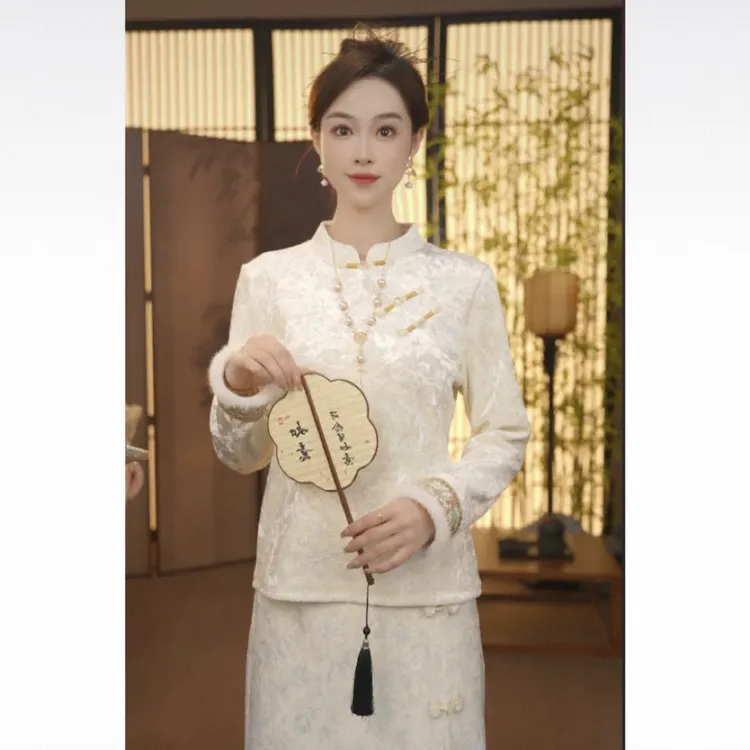 秋冬季新款中式提花精致百搭上衣打底衬衫091-2