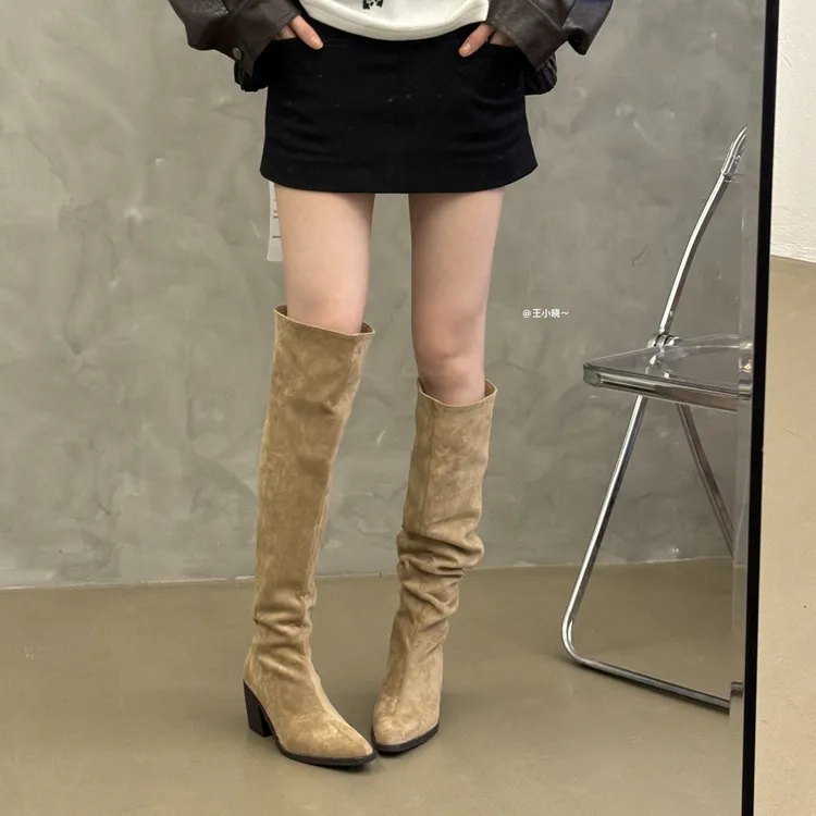 新品长靴女2025新款秋冬多穿靴子女绒面长筒靴腿粗女靴百搭高筒靴