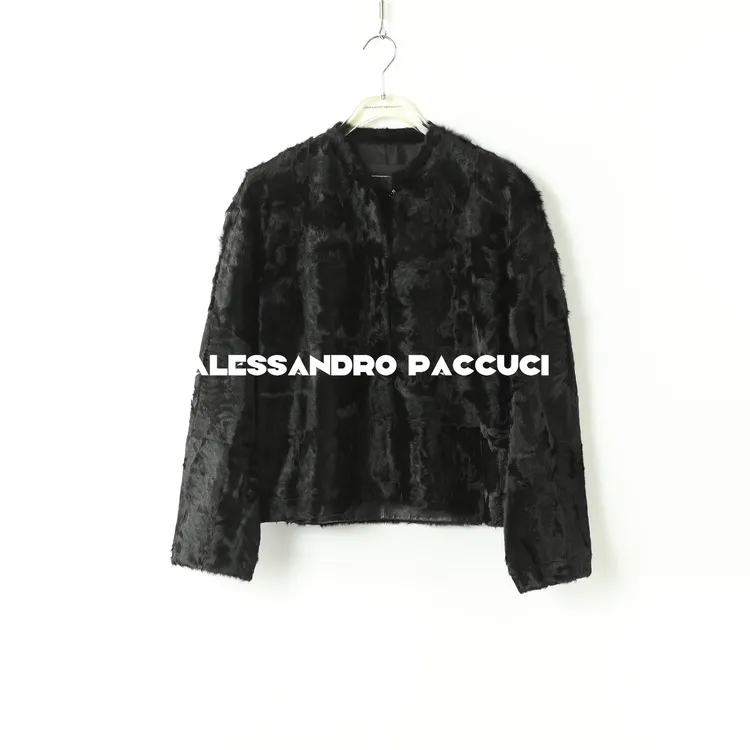 AP洛哥44038CM【黑标/墨砚】小湖羊皮毛一体黑色气质保暖短外套