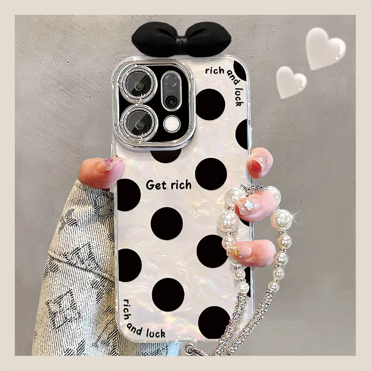 波点蝴蝶结手链适用opporeno14手机壳女款全包镜头膜防摔网红同款