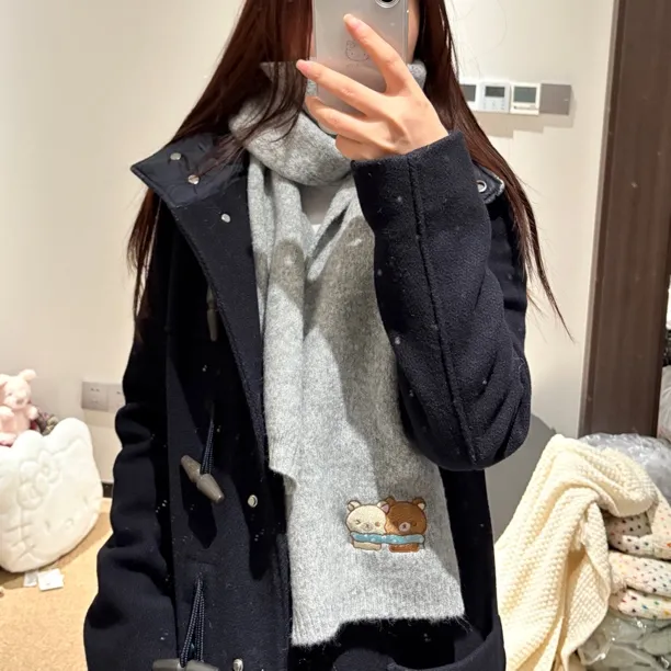 晓晓手作*奶油黄轻松熊围巾2025新款冬季高级感学生礼物羊毛围脖