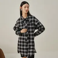 【大梦专属】经典撞色棋盘格衬衫女夏季蝴蝶结系带领上衣