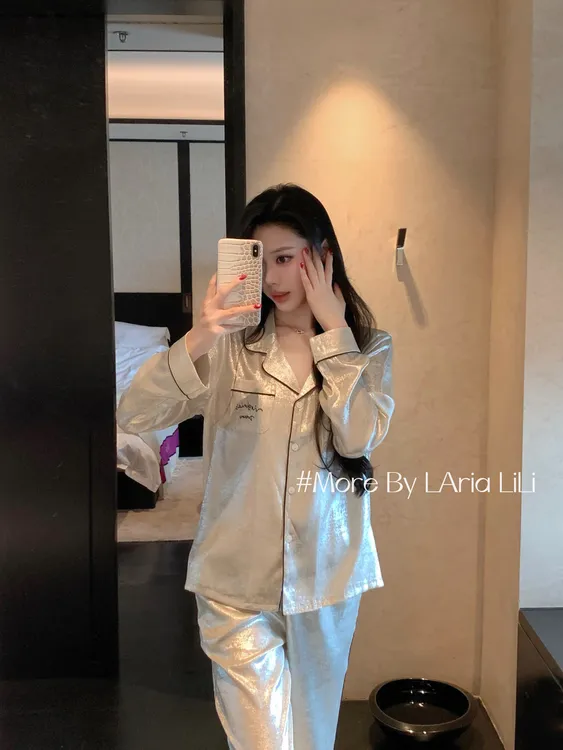 LAria奢光魅影 睡衣女春秋款冰丝2025新款纯欲风性感秋季家居服