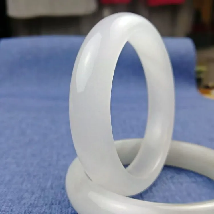 白月光素圈 天然水墨丹青冰底飘花白月光女款平安镯玉石