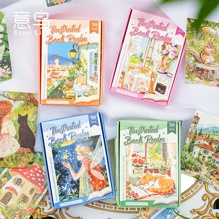 意鸟etori素材纸 绘本世界系列 风景手账文艺小清新打底36张新品