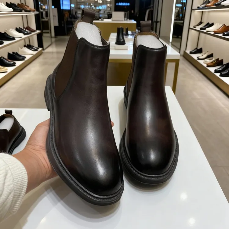 冬款高帮纯色圆头常规学院风切尔西靴英伦风秋季大头鞋男款