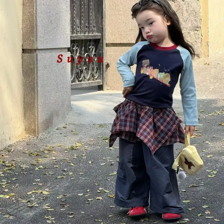 Suyou爆款格子花边屁帘裤