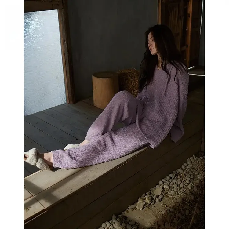 2025新款睡衣女秋冬季半边绒软绵棉加绒加厚长袖家居服套装可外穿