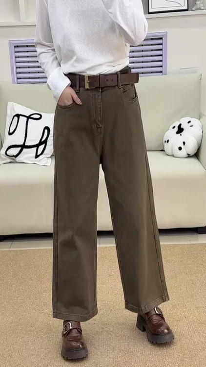  {莹莹推荐}0665秋季大码女装显瘦腰带直筒裤