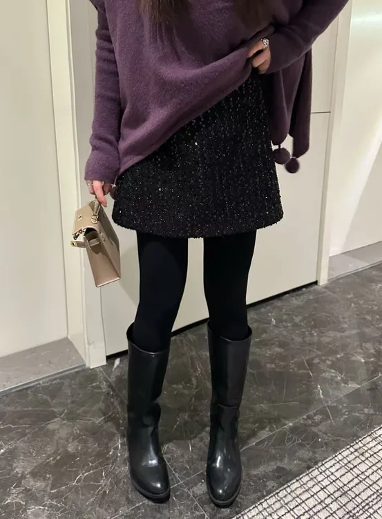 琪琪怪怪大码女装【闪闪半裙】经典亮片复古百搭A字半身裙D28258QQ