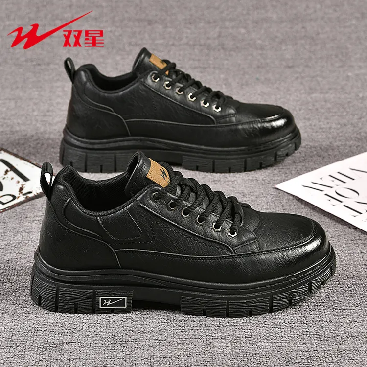 透气皮面马丁靴休闲男鞋2025秋冬新款复古港风厚底潮短靴