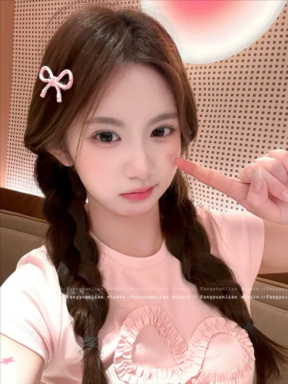 甜心少女 韩系奶油波点粉色蝴蝶结发夹女甜美前额刘海侧边夹头饰
