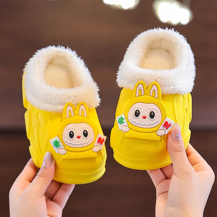 儿童棉拖鞋拉布布儿童拖鞋冬季防滑防水软底男童保暖女童毛毛鞋