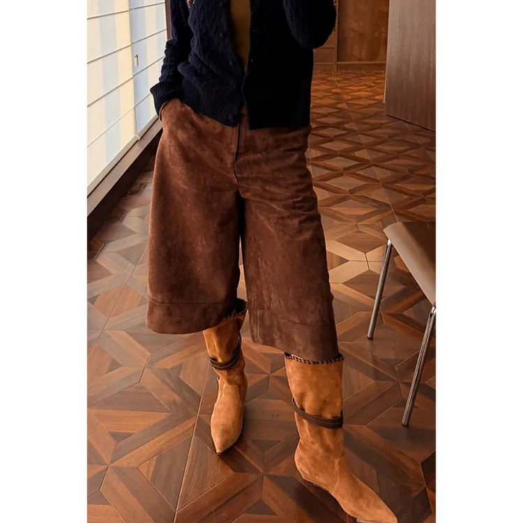 HERLAND她地【木屑】秋冬休闲复古百搭中式宽松中裤七分裤