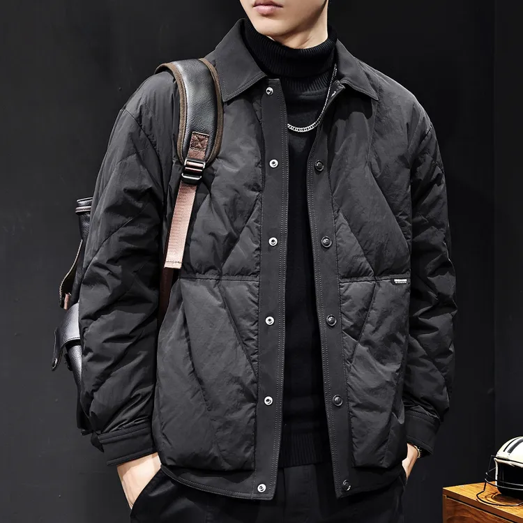 MR.MUDI/穆迪先生新款羽绒服男士外套秋冬潮牌翻领拼接轻薄白鸭绒