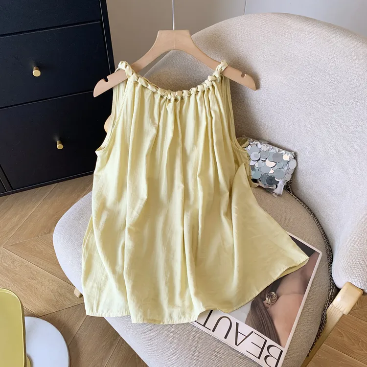 La Chapelle/拉夏贝尔麻花编织挂脖无袖背心夏度假娃娃小衫上衣