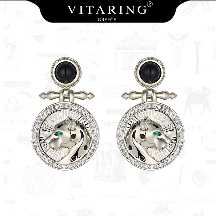 合金锆石耳饰 VITARING豹子头耳坠女高级感 希腊轻奢 镀白金 锆石