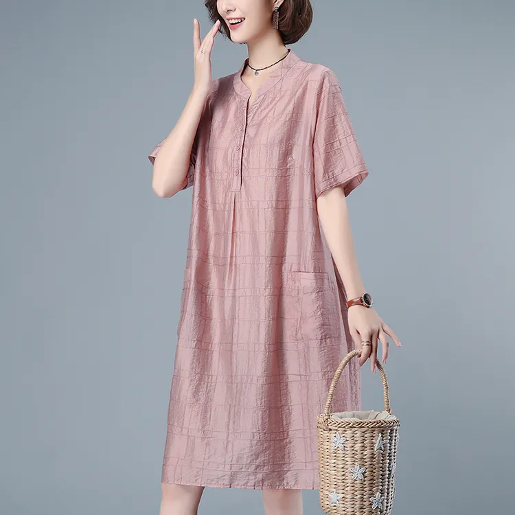 天丝连衣裙女2025新款宽松大码气质中年妈妈夏装洋气薄款直筒裙子