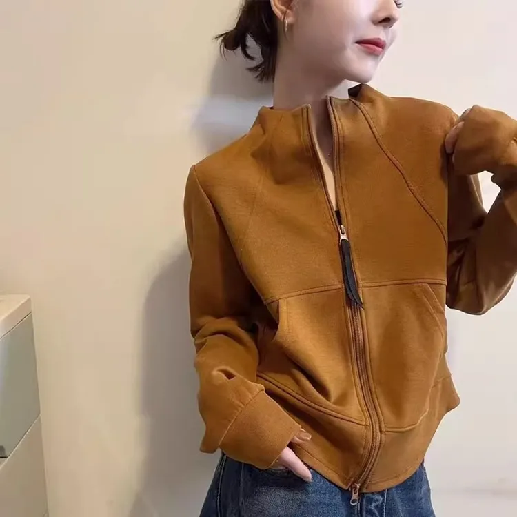 立领长袖开衫卫衣女2025秋季款韩版时尚纯色口袋休闲洋气百搭上衣
