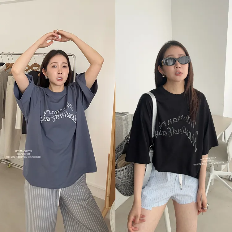 widelia陈姬儿夏季新款复古字母印花T恤女松弛感短袖宽松上衣7260