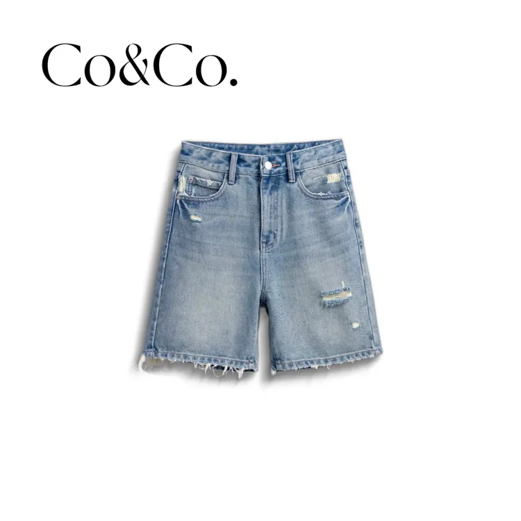 Co&Co.「百搭自由」莱赛尔冰凉百搭四分A字版毛边牛仔短裤夏季1959