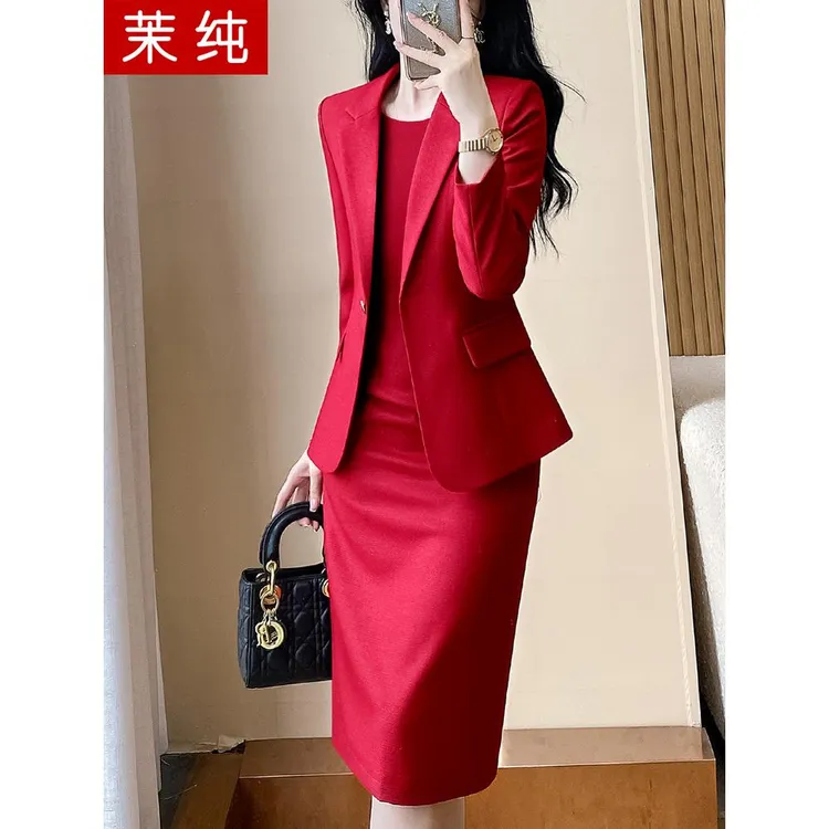 西装外套女红色超好看西服裙子高级感工服气质女神范高端职业洋气