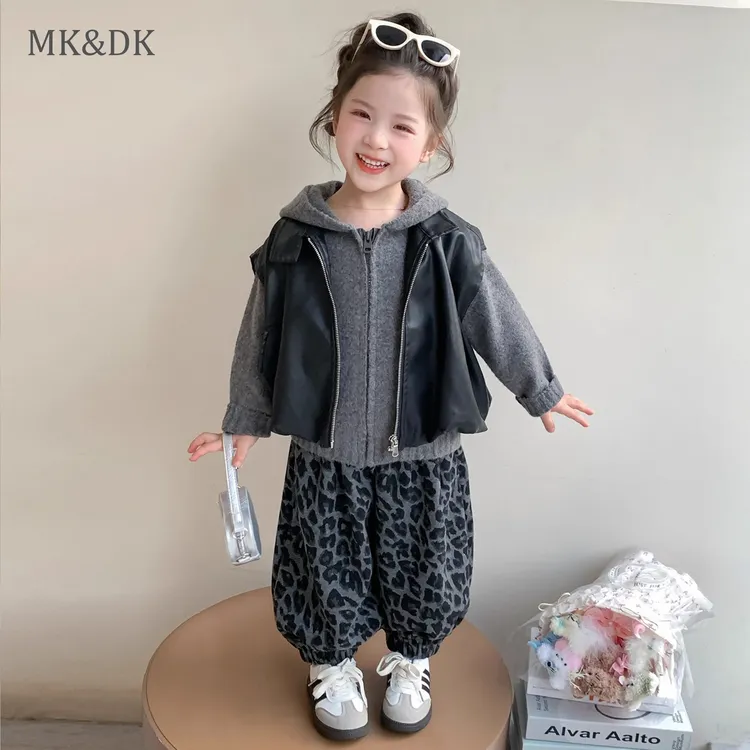 MK&DK女童秋装休闲套装2025新款女孩洋气穿搭宝宝秋季马甲三件套