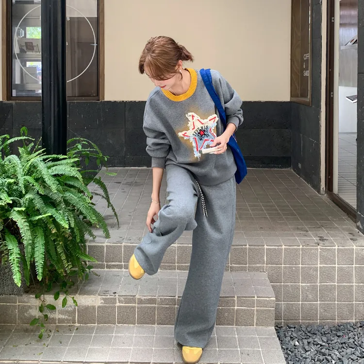 休闲运动慵懒风卫衣长裤套装2025春秋新款小众韩系ins显瘦两件套